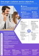 One Pager Customer Service Objectives Presentation Report Infographic PPT PDF Document