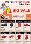 One pager cyber monday sales sheet presentation report infographic ppt pdf document