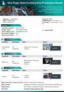 One pager daily construction production sheets presentation report infographic ppt pdf document