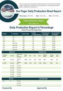 One pager daily production sheet report presentation report infographic ppt pdf document