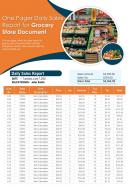 One pager daily sales report for grocery store document presentation report infographic ppt pdf document