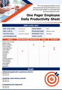 One pager employee daily productivity sheet presentation report infographic ppt pdf document