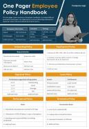 One Pager Employee Policy Handbook Presentation Report Infographic Ppt Pdf Document