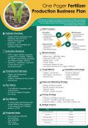 One Pager Fertilizer Production Business Plan Presentation Report Infographic PPT PDF Document