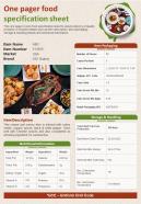 One Pager Food Specification Sheet Presentation Report Infographic PPT PDF Document