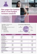 One Pager For Fashion Show Event Budget Variance Analysis Presentation Report Infographic PPT PDF Document