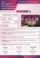 One pager for house rental and lease agreement presentation report infographic ppt pdf document