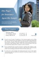 One pager for insurance agent bio sample presentation report infographic ppt pdf document