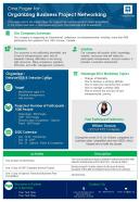 One pager for organizing business project networking presentation report infographic ppt pdf document