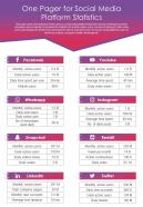 One Pager For Social Media Platform Statistics Presentation Report Infographic Ppt Pdf Document