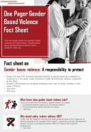 One pager gender based violence fact sheet presentation report infographic ppt pdf document