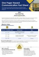 One pager hazard communication fact sheet presentation report infographic ppt pdf document