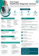 One Pager Healthcare Diagnostic Services Presentation Report Infographic PPT PDF Document
