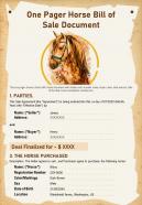 One pager horse bill of sale document presentation report infographic ppt pdf document