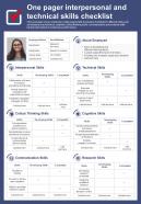 One Pager Interpersonal And Technical Skills Checklist Presentation Report Infographic Ppt Pdf Document