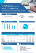 One Pager Inventory Management Software Report For Stock Analysis Presentation Infographic Ppt Pdf Document