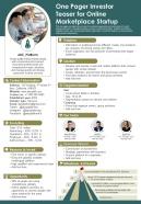 One Pager Investor Teaser For Online Marketplace Startup Presentation Report Infographic Ppt Pdf Document