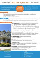 One pager land sale agreement presentation report infographic ppt pdf document