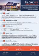One pager land sale document presentation report infographic ppt pdf document