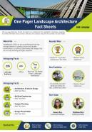 One pager landscape architecture fact sheets presentation report infographic ppt pdf document