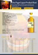 One pager liquor product sheet presentation report infographic ppt pdf document