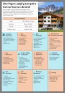 One Pager Lodging Company Canvas Business Model Presentation Report Infographic PPT PDF Document