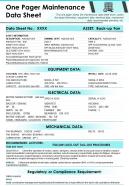 One Pager Maintenance Data Sheet Presentation Report Infographic PPT PDF Document