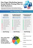 One pager marketing agency social media pricing plan for b2b marketers report infographic ppt pdf document