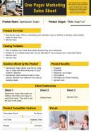 One pager marketing sales sheet presentation report infographic ppt pdf document