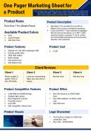 One pager marketing sheet for a product presentation report infographic ppt pdf document