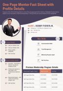 One pager mentoring fact sheet presentation report infographic ppt pdf document
