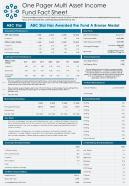 One pager multi asset income fund fact sheet presentation report infographic ppt pdf document
