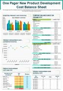 One pager new product development cost balance sheet presentation report infographic ppt pdf document
