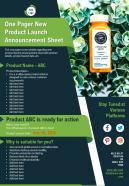 One pager new product launch announcement sheet presentation report infographic ppt pdf document