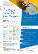 One Pager Online Sell Sheet Template Presentation Report Infographic PPT PDF Document