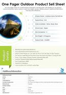 One pager outdoor product sell sheet presentation report infographic ppt pdf document