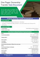One Pager Ownership Transfer Sale Document Presentation Report Infographic PPT PDF Document