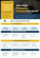 One Pager Parametric Strategy Fact Sheet Presentation Report Infographic PPT PDF Document