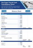 One pager payroll cash fund balance sheet presentation report infographic ppt pdf document