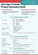 One pager pesticide product information sheet presentation report infographic ppt pdf document