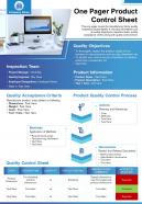 One Pager Product Control Sheet Presentation Report Infographic PPT PDF Document