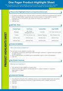One pager product highlight sheet presentation report infographic ppt pdf document