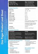 One pager product load sheet presentation report infographic ppt pdf document