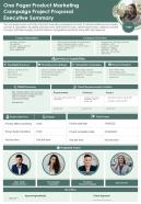 One Pager Product Marketing Campaign Project Proposal Executive Summary Report Infographic Pdf Document