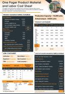 One pager product materiel and labor cost sheet template report ppt pdf document