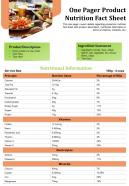 One pager product nutrition fact sheet presentation report infographic ppt pdf document