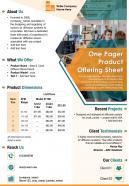One Pager Product Offering Sheet Presentation Report Infographic Ppt Pdf Document
