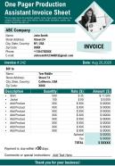 One pager production assistant invoice sheet presentation report infographic ppt pdf document