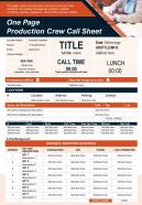 One pager production crew call sheet presentation report infographic ppt pdf document