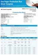One pager production run sheet template presentation report infographic ppt pdf document